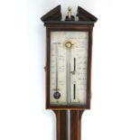 A George III stick barometer, the engraved silvered dial with Vernier, thermometer, & signed “