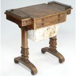 A William IV rosewood games/work table, the shaped rectangular top inset crimson tooled leather &