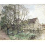 LHERMITTE, Leon-Augustin (1844-1925). A French farmstead with female figure & a wheelbarrow to the