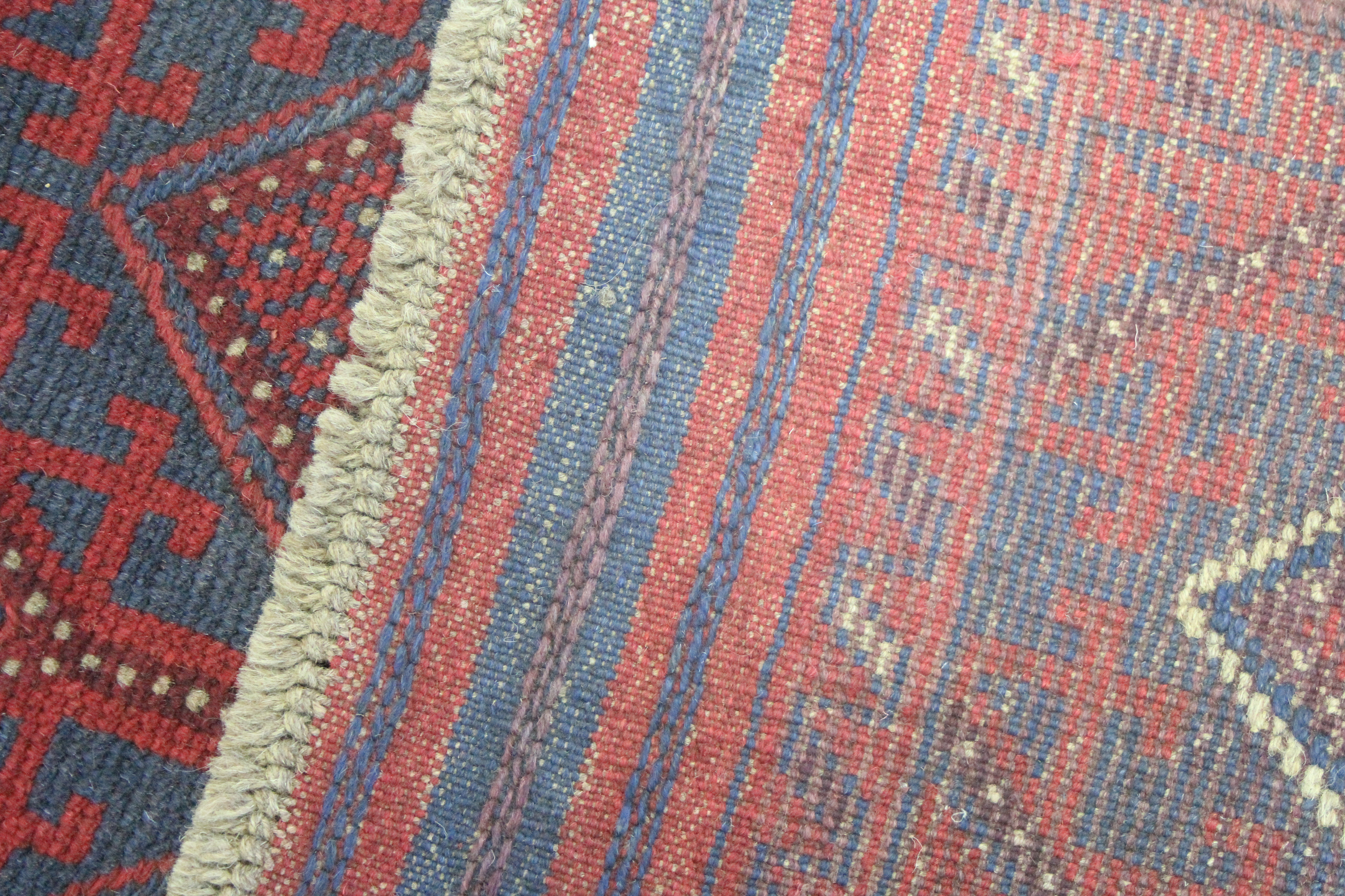 A Meshwari runner of deep blue, crimson, & ivory ground with two rows of six & one row of five - Image 2 of 2