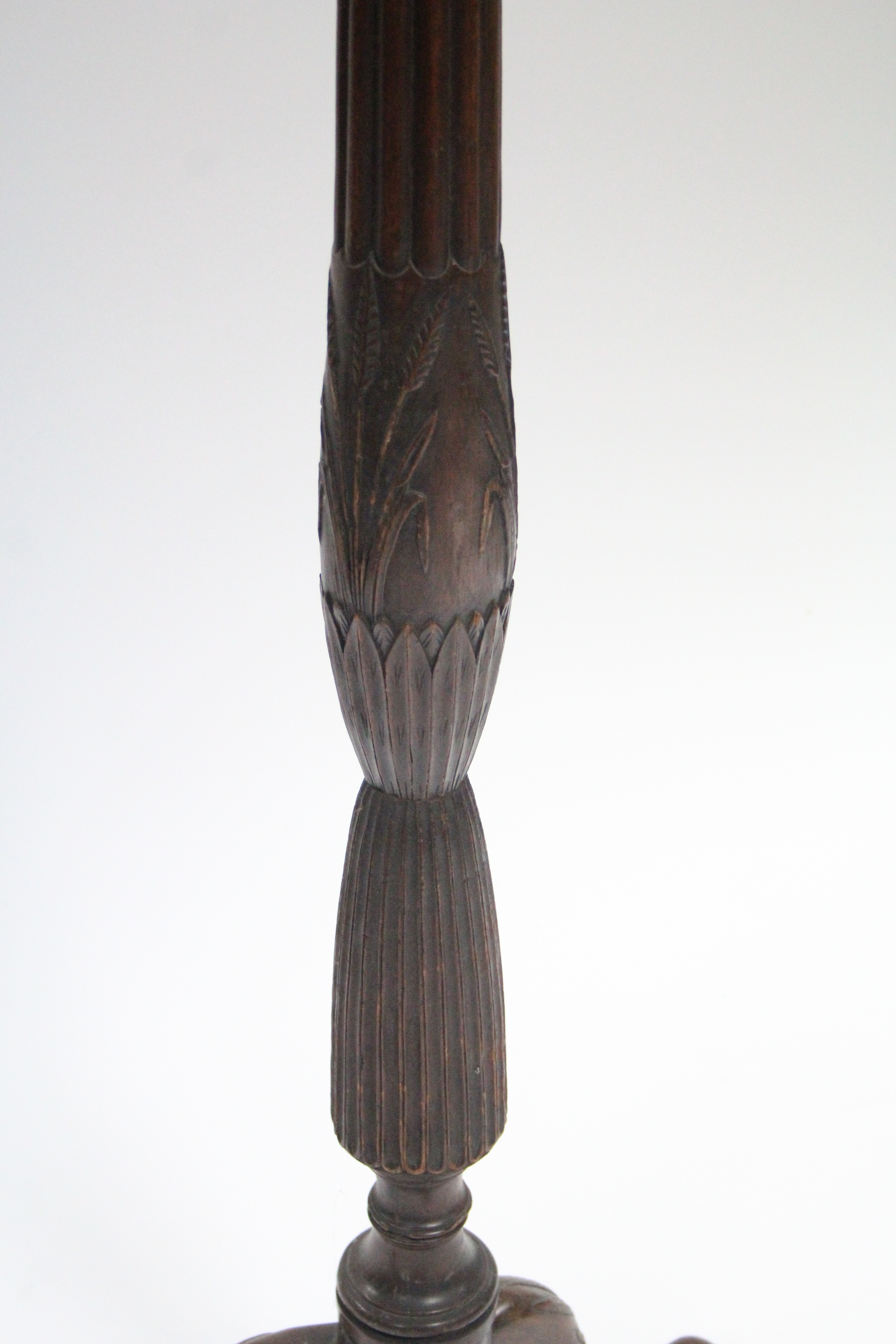 A mahogany standard lamp with turned, carved, & fluted column, on three cabriole legs; 62” high. ( - Image 3 of 4