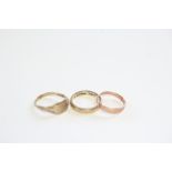 Two 9ct. gold wedding bands; & a ditto signet ring. (5 gm total).