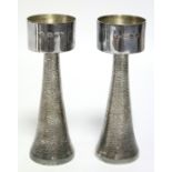 A pair of contemporary candle stands by GRAHAM WATLING of LACOCK, each with plain cylindrical sconce