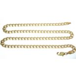 A 9ct. gold necklace of flat curb links, 17” long. (11.3 gm).