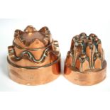 A late 19th/early 20th century copper jelly mould of crown design, 6” high x 4¾” diam.; & a