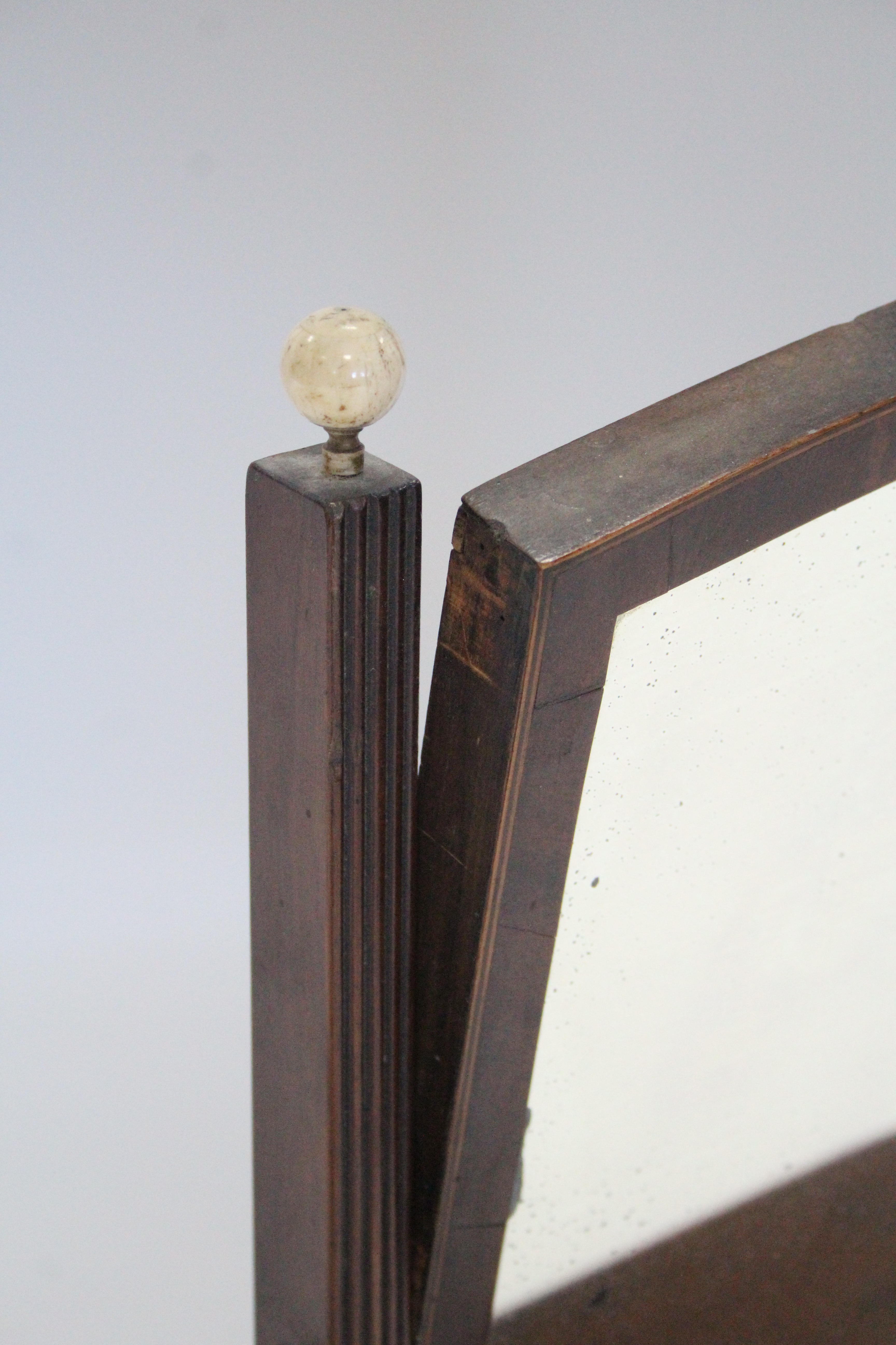 A regency inlaid mahogany rectangular swing toilet glass with turned ivory ball finials, the base - Image 3 of 3