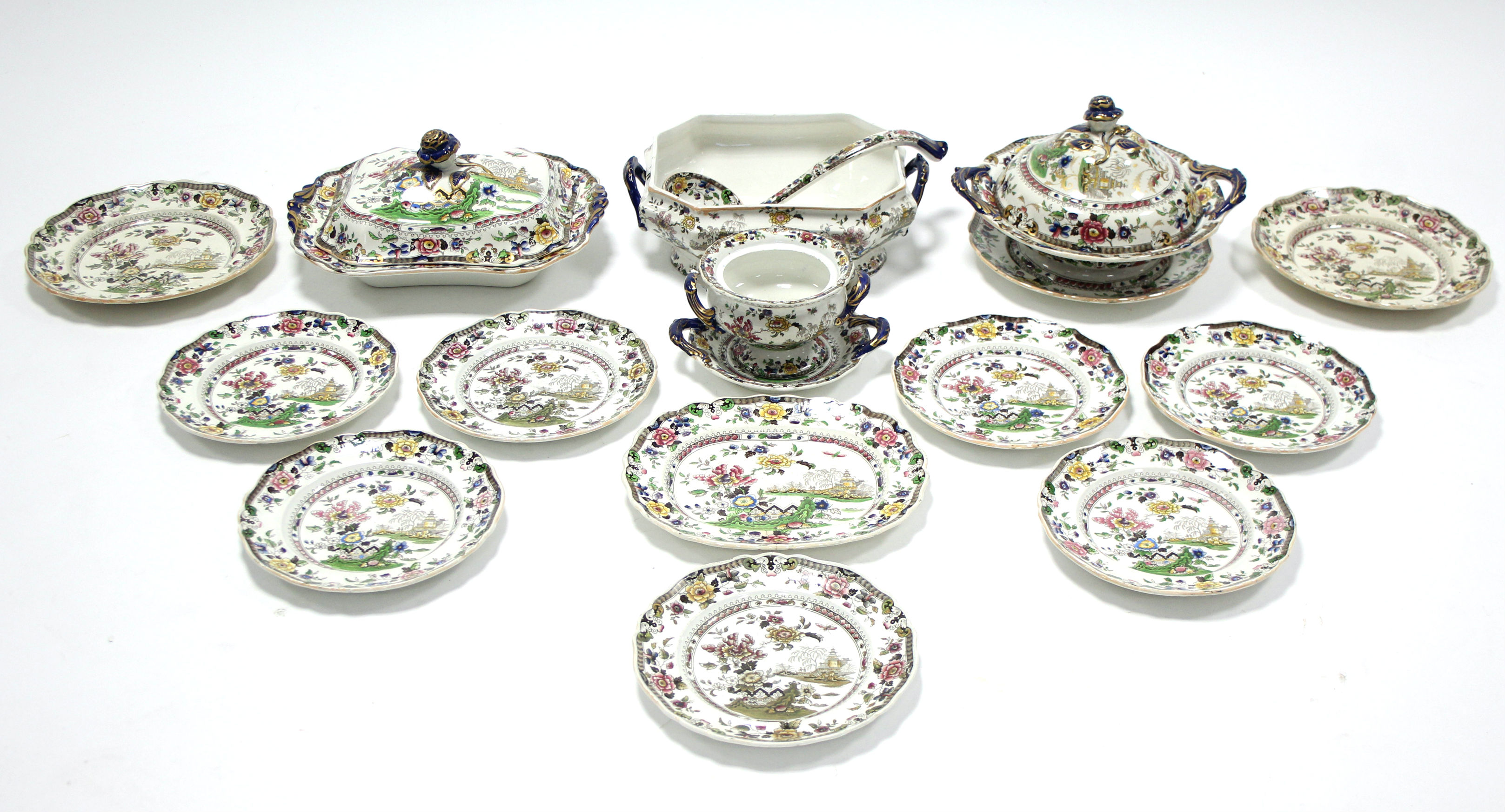 An early 19th century Zacharia Boyle "Chinese Flora" pattern part dinner service, circa 1823-8,