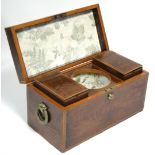 A regency exotic hardwood rectangular tea caddy with narrow kingwood crossbanding to the borders,