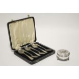 A set of six Hanoverian coffee spoons, Birmingham 1934, in fitted case; & an Edwardian small