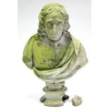 A 19th century composition stone bust of John Milton (1608-1674), inscribed on reverse: “July 1845”,
