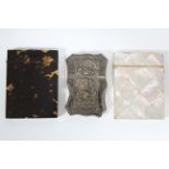 A 19th century engraved mother-of-pearl flat rectangular card case; a tortoiseshell ditto; & a