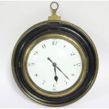 A LATE 18th century SEDAN CHAIR CLOCK in circular pear-wood & brass mounted case, the 4” diam. white