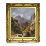 ENGLISH SCHOOL, early/mid-19th century. A river gorge with anglers to the fore, mountains beyond.