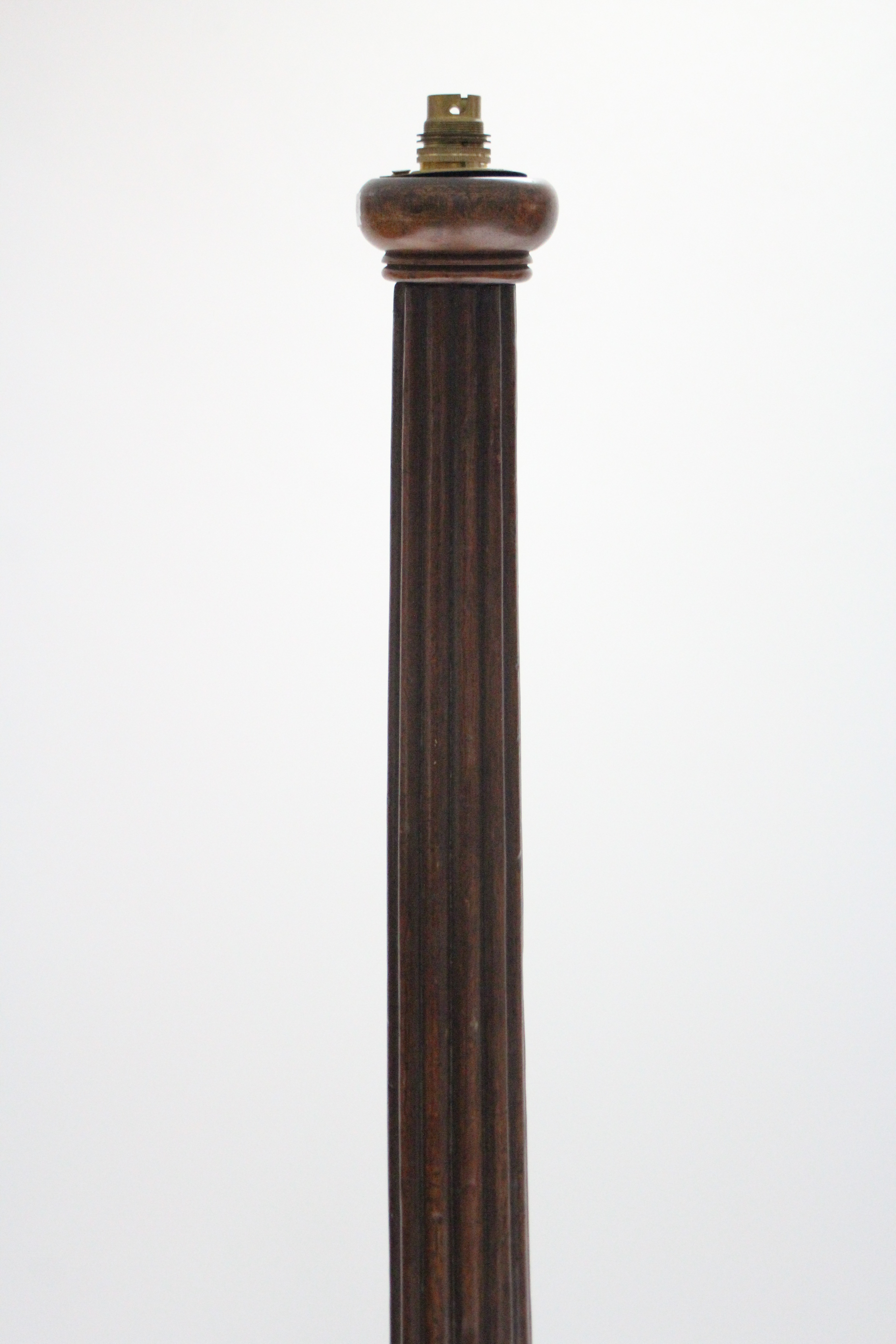 A mahogany standard lamp with turned, carved, & fluted column, on three cabriole legs; 62” high. ( - Image 4 of 4