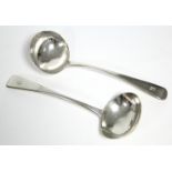 A pair of George III Old English sauce ladles with oval bowls. London 1818, by Solomon Hougham,