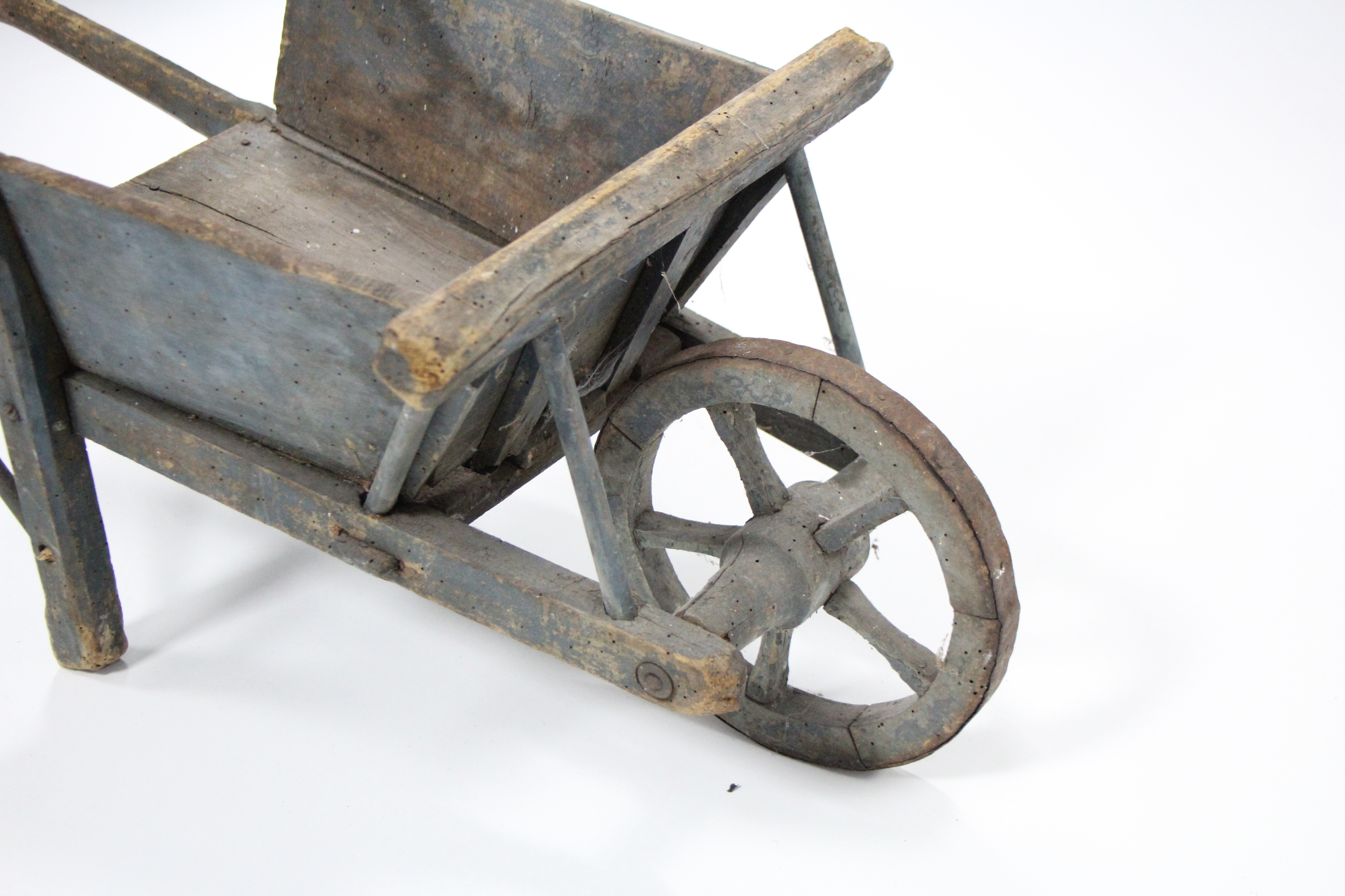 A painted wooden child’s wheelbarrow, 31¾” long, (w.a.f.). - Image 3 of 3