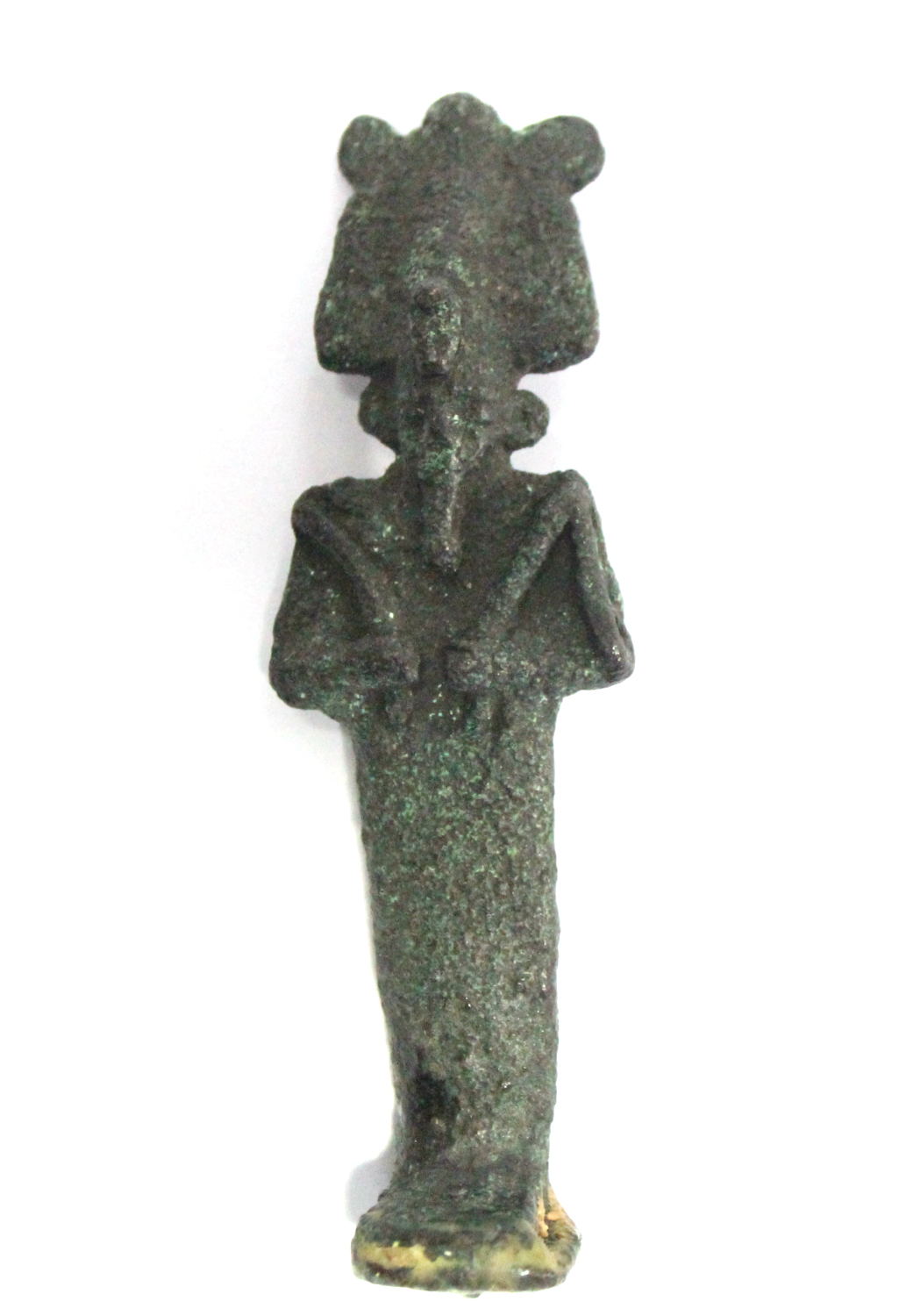A small Roman bronze figure of Osiris, 2.75"; together with two small pocket knives.