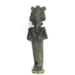 A small Roman bronze figure of Osiris, 2.75"; together with two small pocket knives.