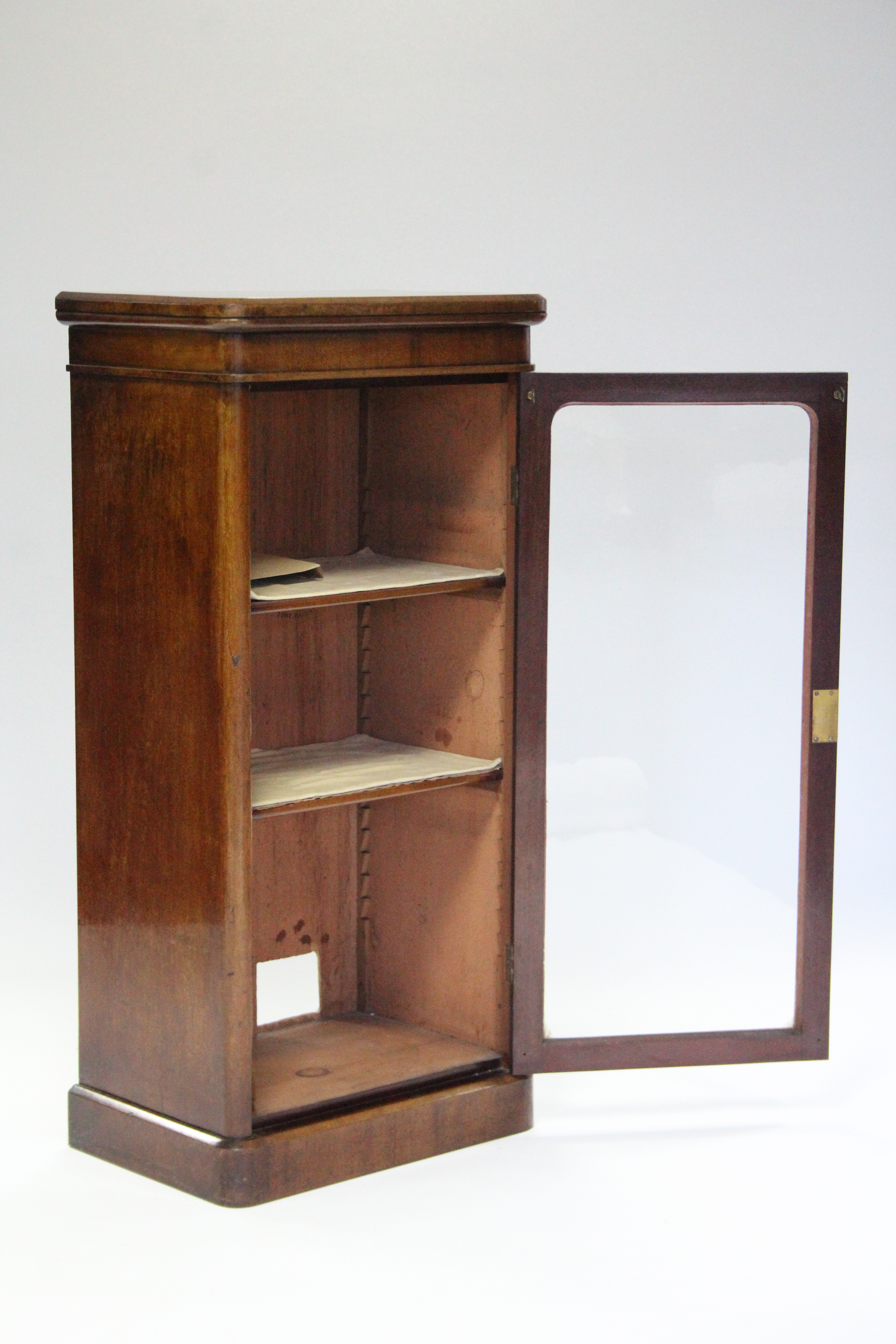 An early Victorian mahogany display cabinet fitted two shelves enclosed by glazed panel door, & on - Image 2 of 2