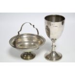 An Edwardian goblet with plain ovoid bowl, on round pedestal foot, 7” high, Chester 1909 by barker