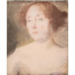 ENGLISH SCHOOL, 18th century. A head-&-shoulders portrait of a lady with red hair. Pencil & coloured
