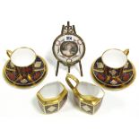 A Caverswall Imari pattern eight piece part tea service; & a female portrait miniature in gilt-metal