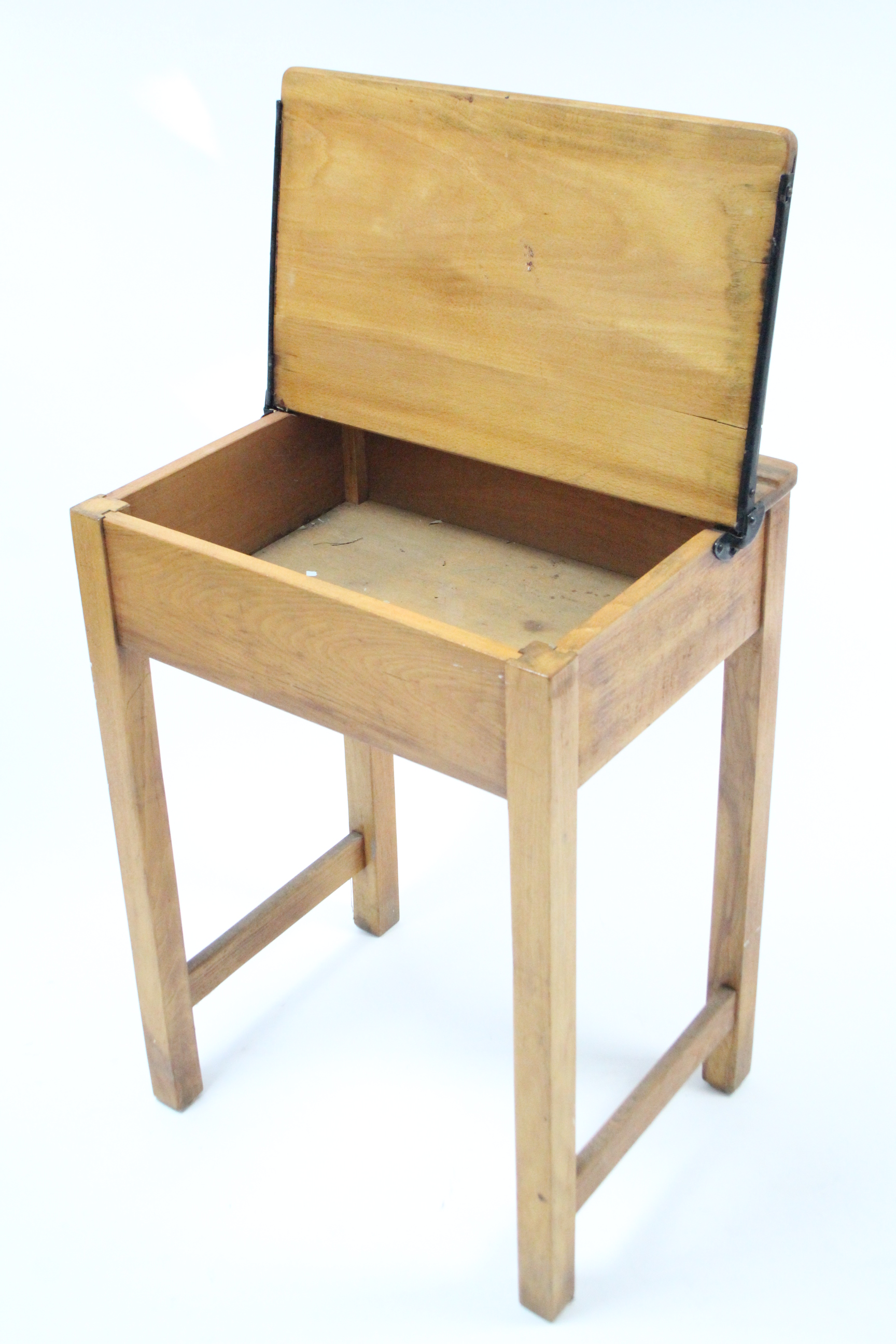 A small pine child’s school desk with hinged lift-top, & on square legs, 22” wide. - Image 2 of 2