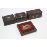 A 19th century brass-inlaid ebonised serpentine front trinket box, 10½” wide; together with two