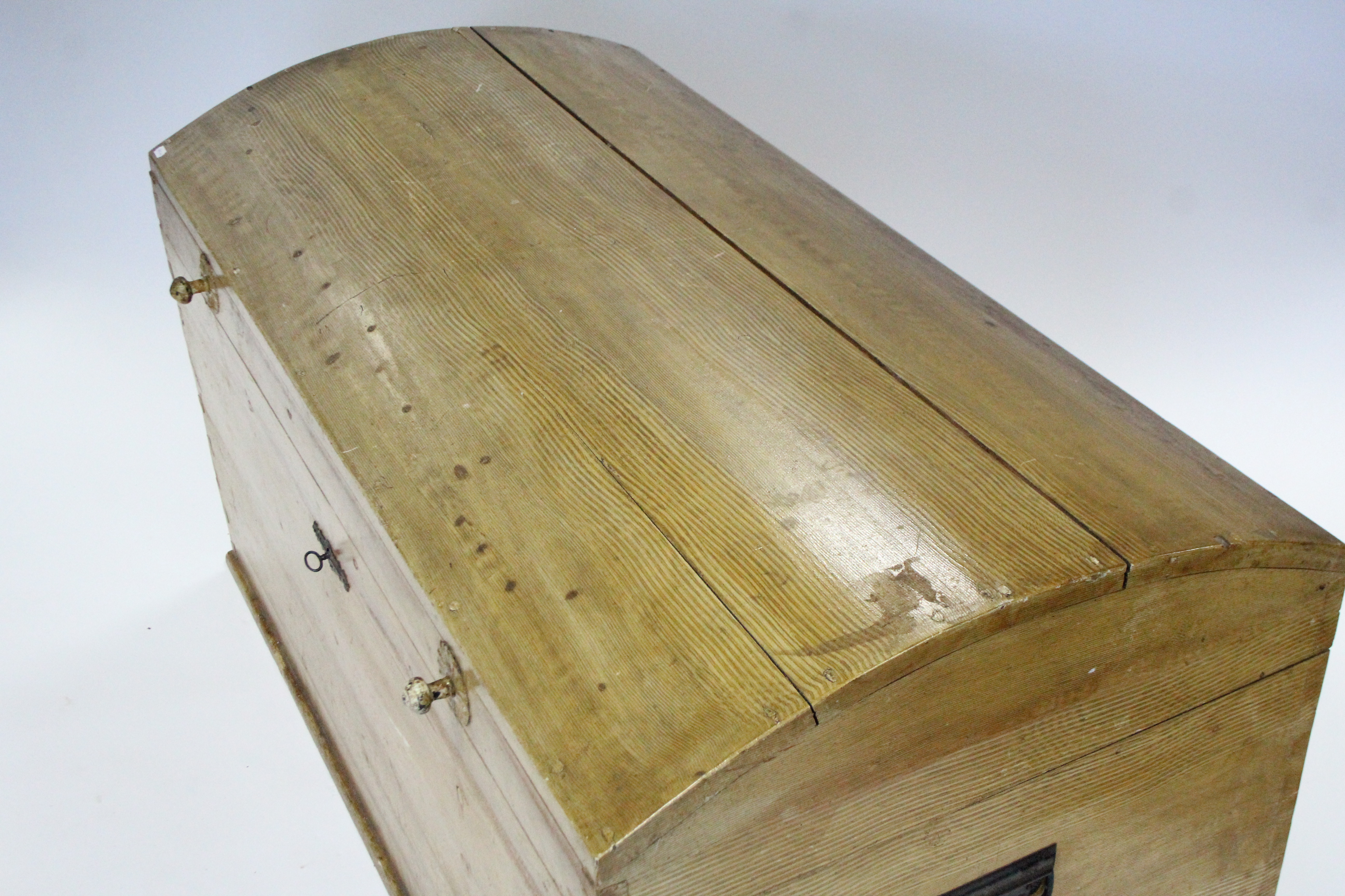 A 19th century grained pine large trunk with domed lid; 55” wide. - Image 4 of 4