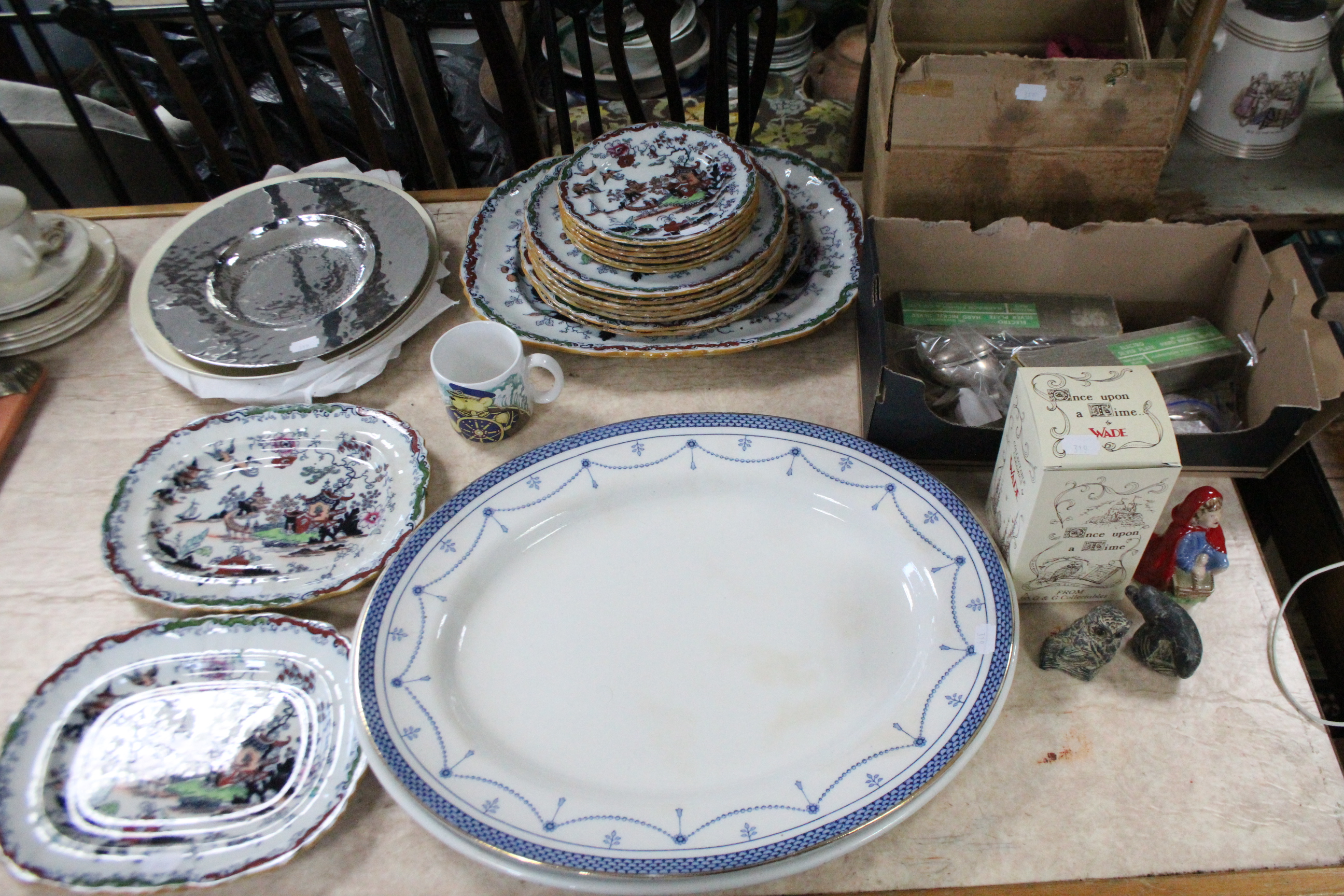 Various decorative pictures; various items of plated cutlery; & sundry other items.
