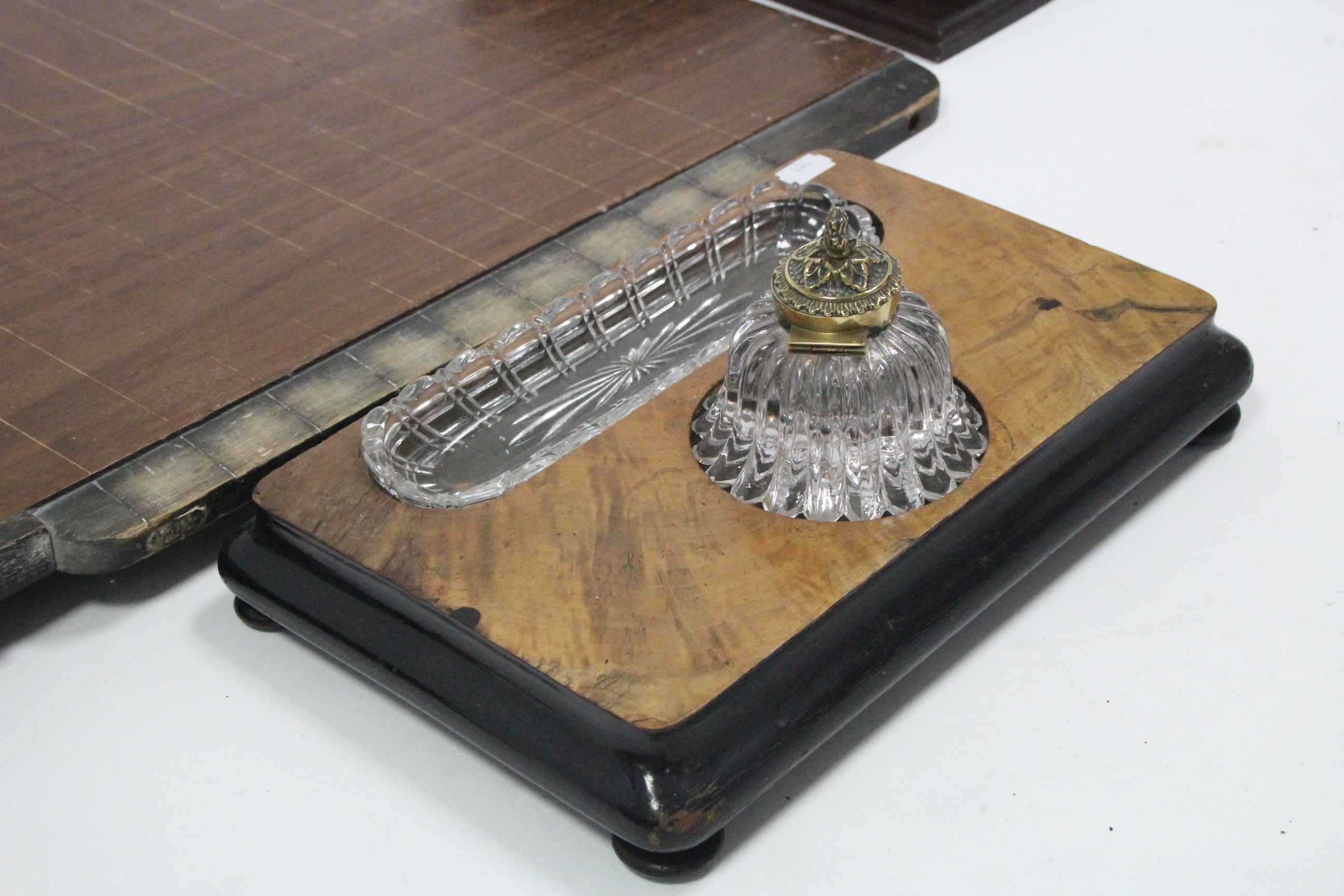 A 19th century marquetry-inlaid mahogany oval two-handled tea tray, 22½” x 15”; a Victorian walnut - Image 3 of 5