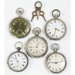 A gent’s pocketwatch in engine-turned .800 silver case; together with four chrome-cased