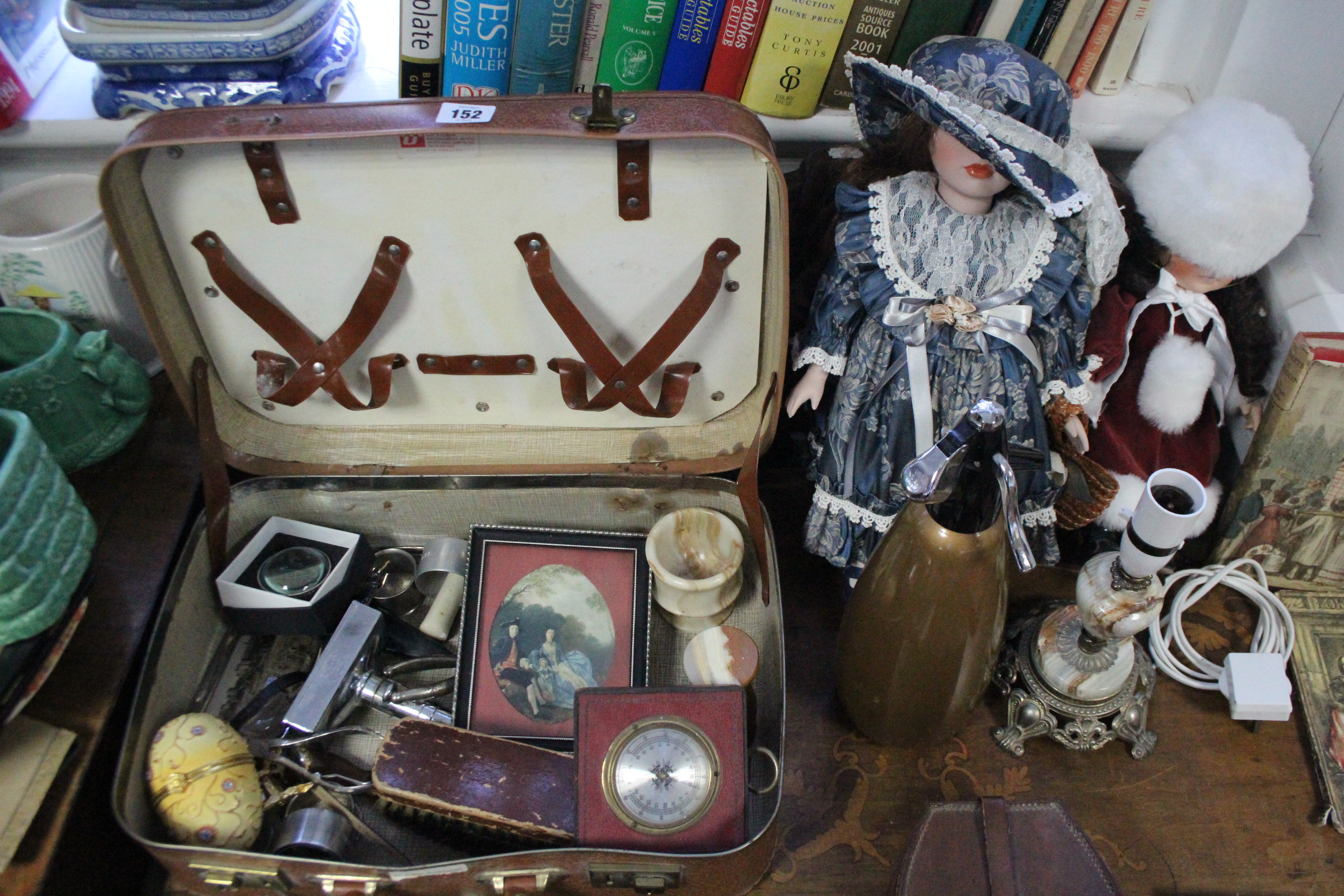 A leather collar box; a soda syphon bottle; two collector’s dolls; & sundry other items. - Image 3 of 4