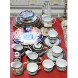 Three Imari dishes each with bright-coloured floral design, 8¼” diameter; five satsuma dishes (