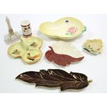 A Carlton ware floral decorated dish, 10 ½” wide; three Carlton ware leaf-shaped dishes; & three