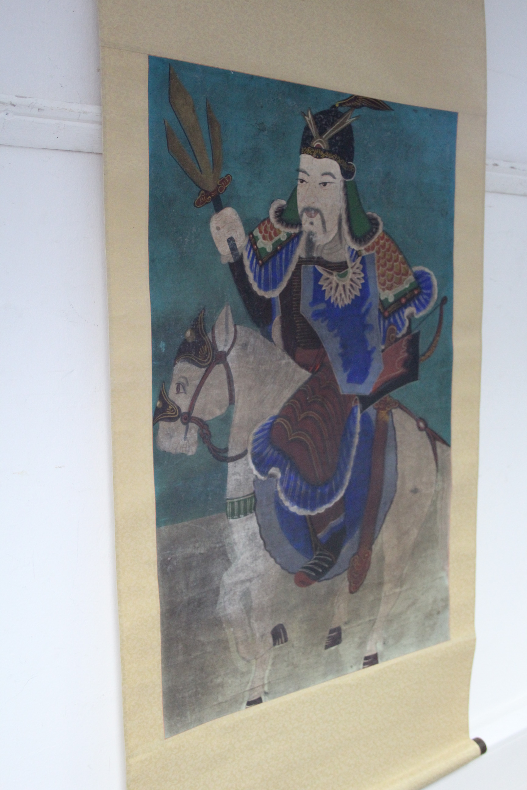 *LOT WITHDRAWN* Chinese School, a scroll painting of an equestrian warrior, 28” x 18”; & another - Image 5 of 5