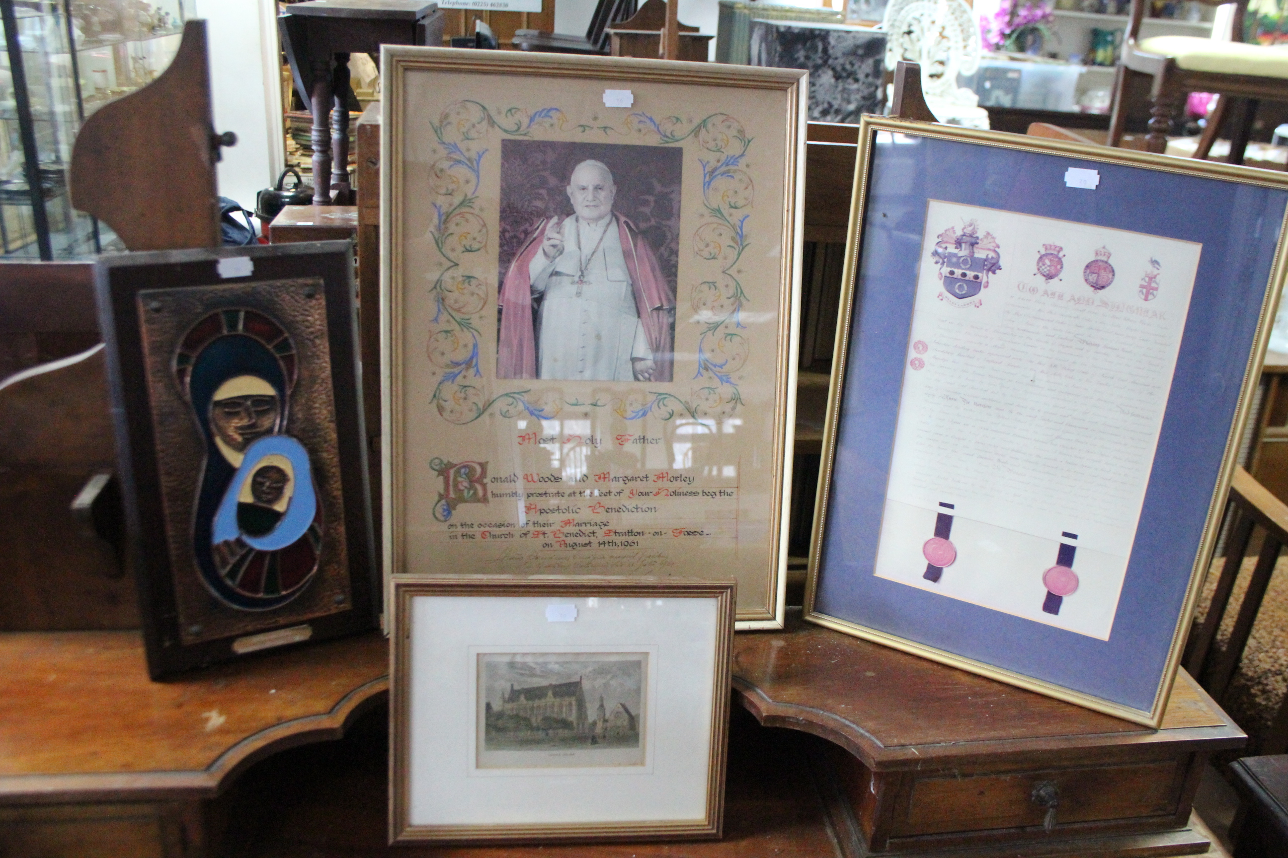 Two folios containing various decorative paintings & vintage newspapers; together with various other - Image 9 of 9