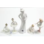 Four Royal Doulton bone china ballerina figures; & a Spode bone china figure “Amanda”.