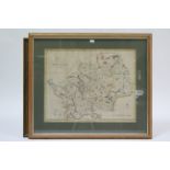 A late 18th century hand-coloured map of “Hertfordshire”, 15½” x 19½” (1798); a Japanese woodcut