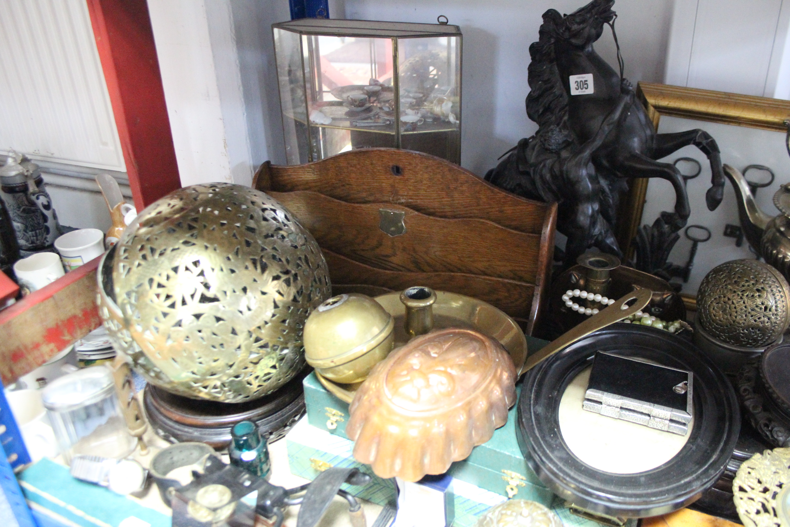 A Spelter model of a Marley horse, 16” high; a silver plated spirit kettle; a stationary rack; & - Image 4 of 4