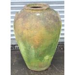 A large terracotta garden urn of ovoid form (slight faults), 32” high.