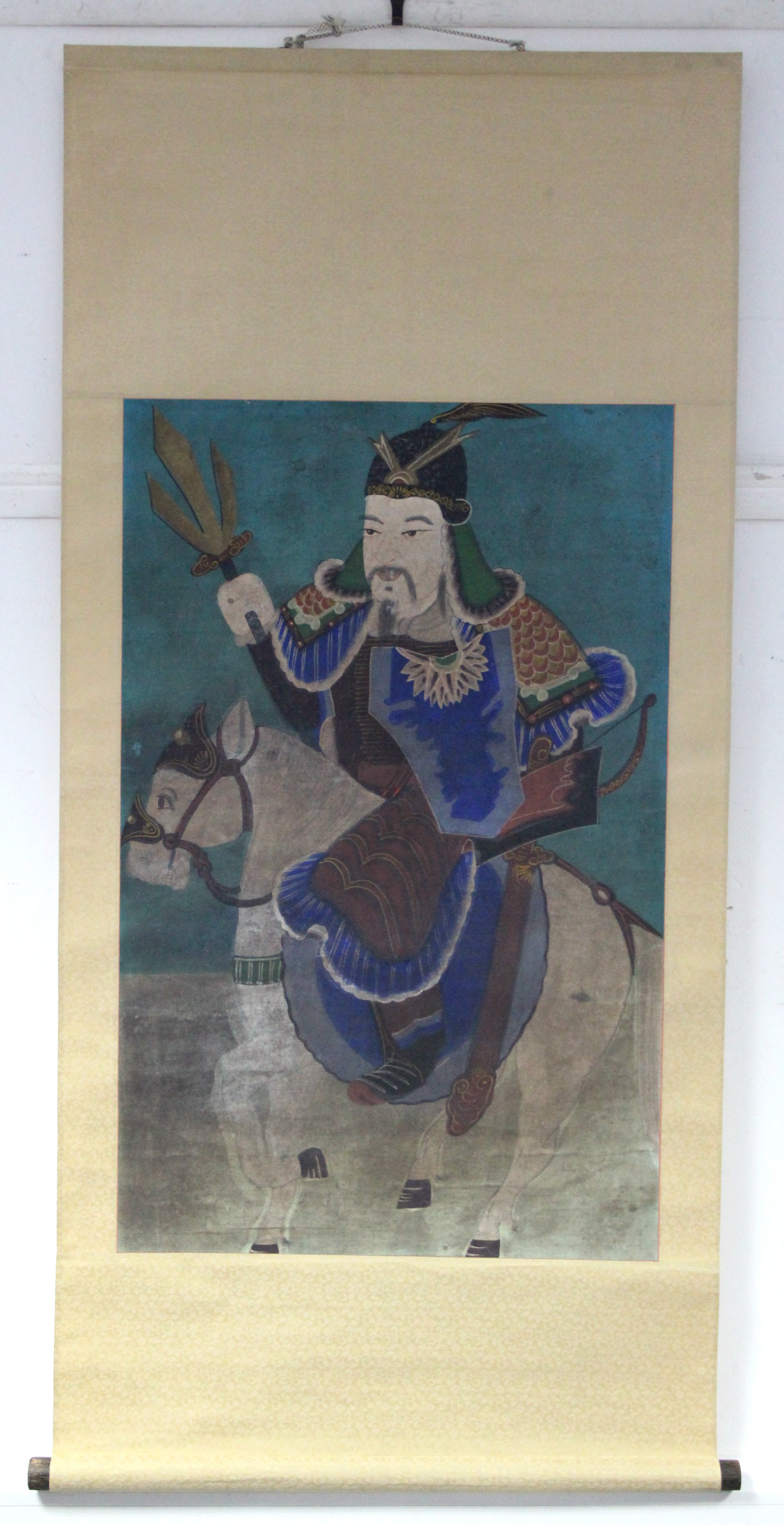 *LOT WITHDRAWN* Chinese School, a scroll painting of an equestrian warrior, 28” x 18”; & another - Image 4 of 5