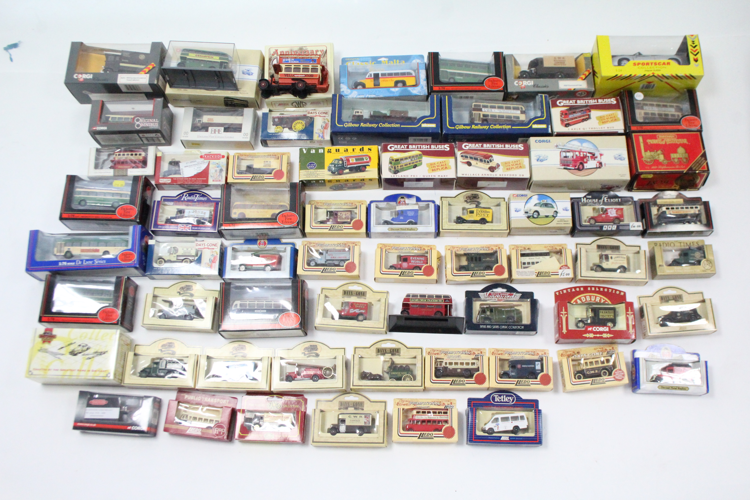 Approximately fifty various scale models by Corgi, Vanguards, Lledo, & others, boxed & un-boxed.