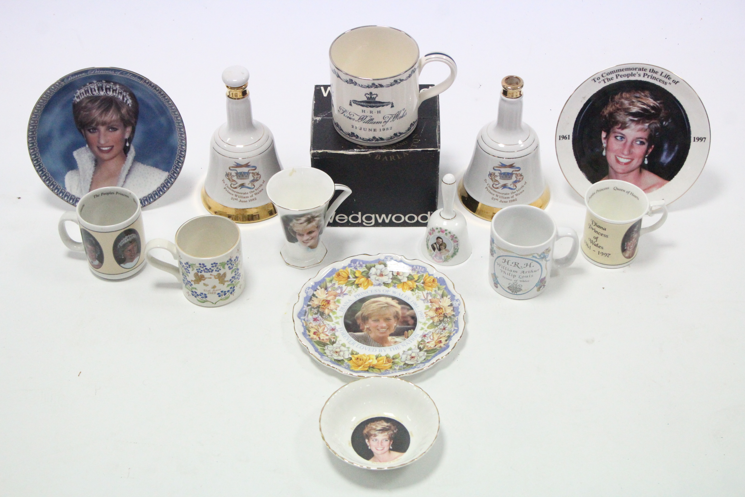 Various commemorative items commemorating the birth of Prince William in 1982, & the death of