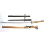 A replica Samurai sword; & a replica Japanese short sword, each with scabbard.