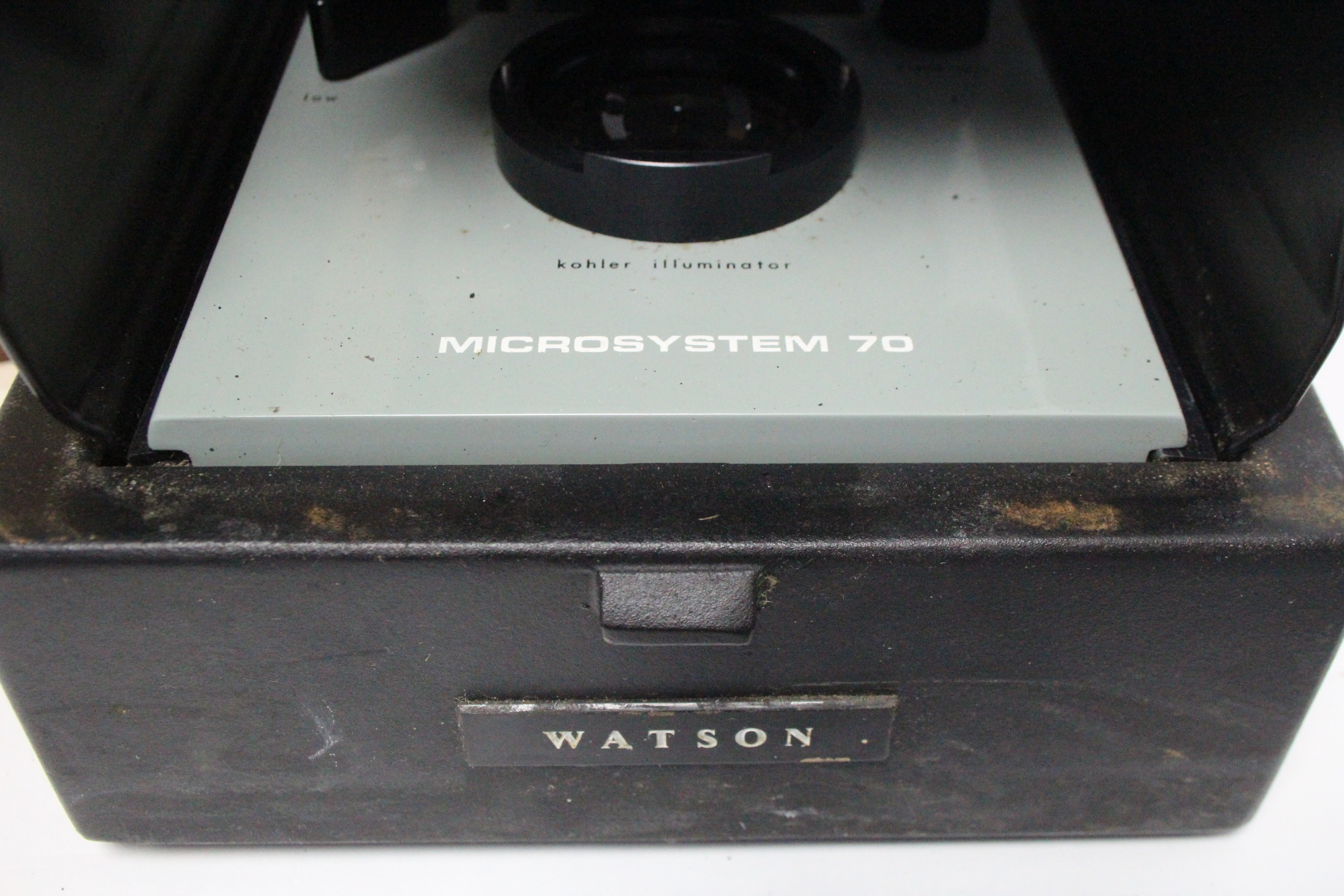 A Watson “Microsystem 70” electrically operated binocular microscope, with case. - Image 2 of 3