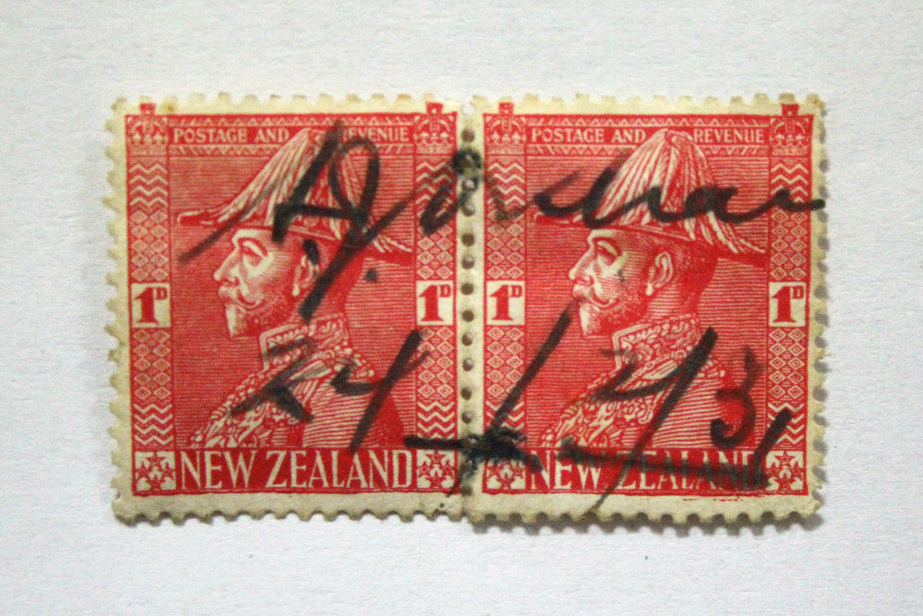 AMY JOHNSON, (English Aviator, 1903-1941), autograph signature across a pair of New Zealand “