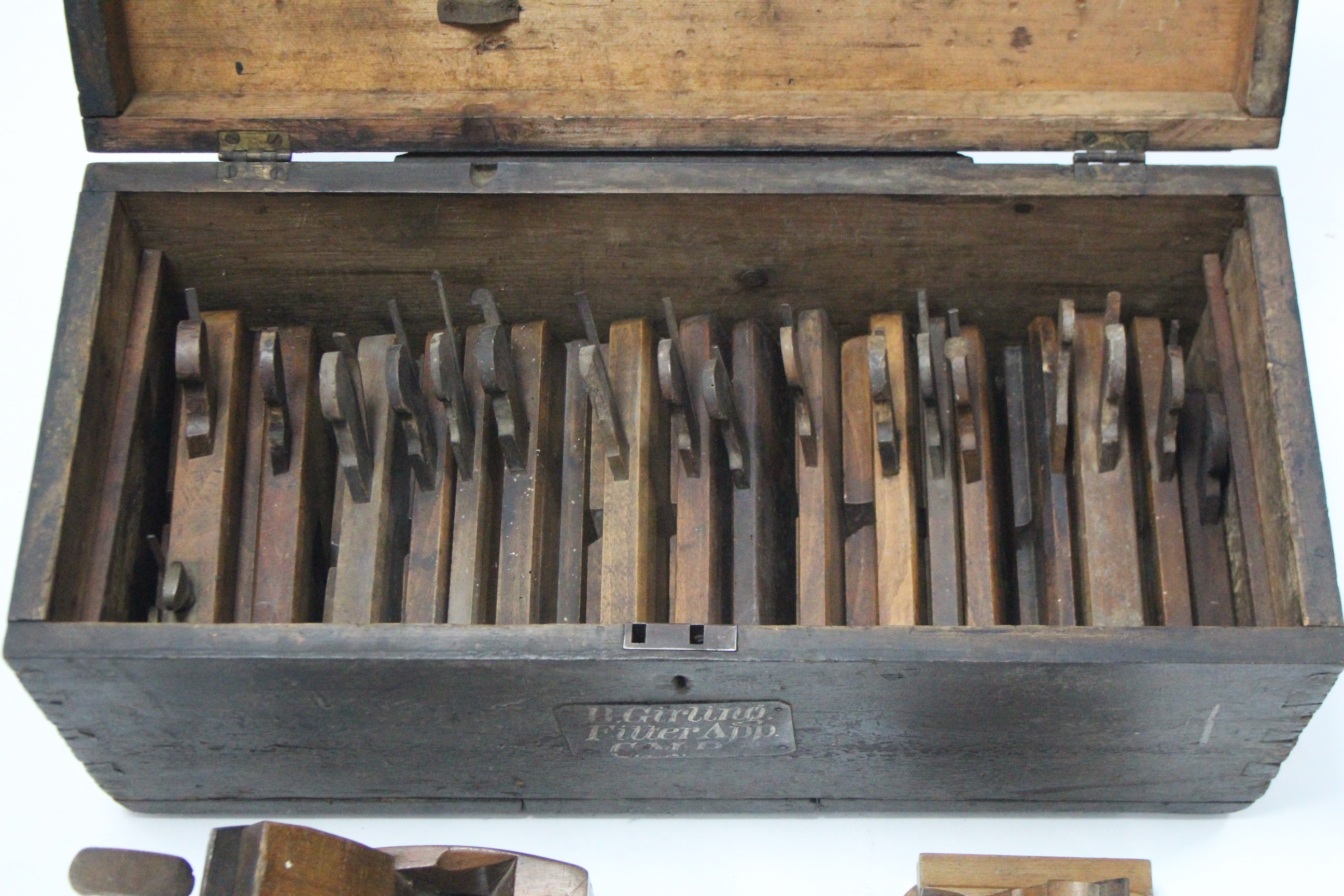 A black painted deal tool chest, 25½” wide, containing various carpenter’s tools. - Image 2 of 3