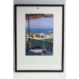 A large coloured photograph by Anna Proctor titled to reverse: “Table With A Sea View Zakynthios,