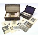 A collection of loose family photographs; together with two leather suitcases; & approximately